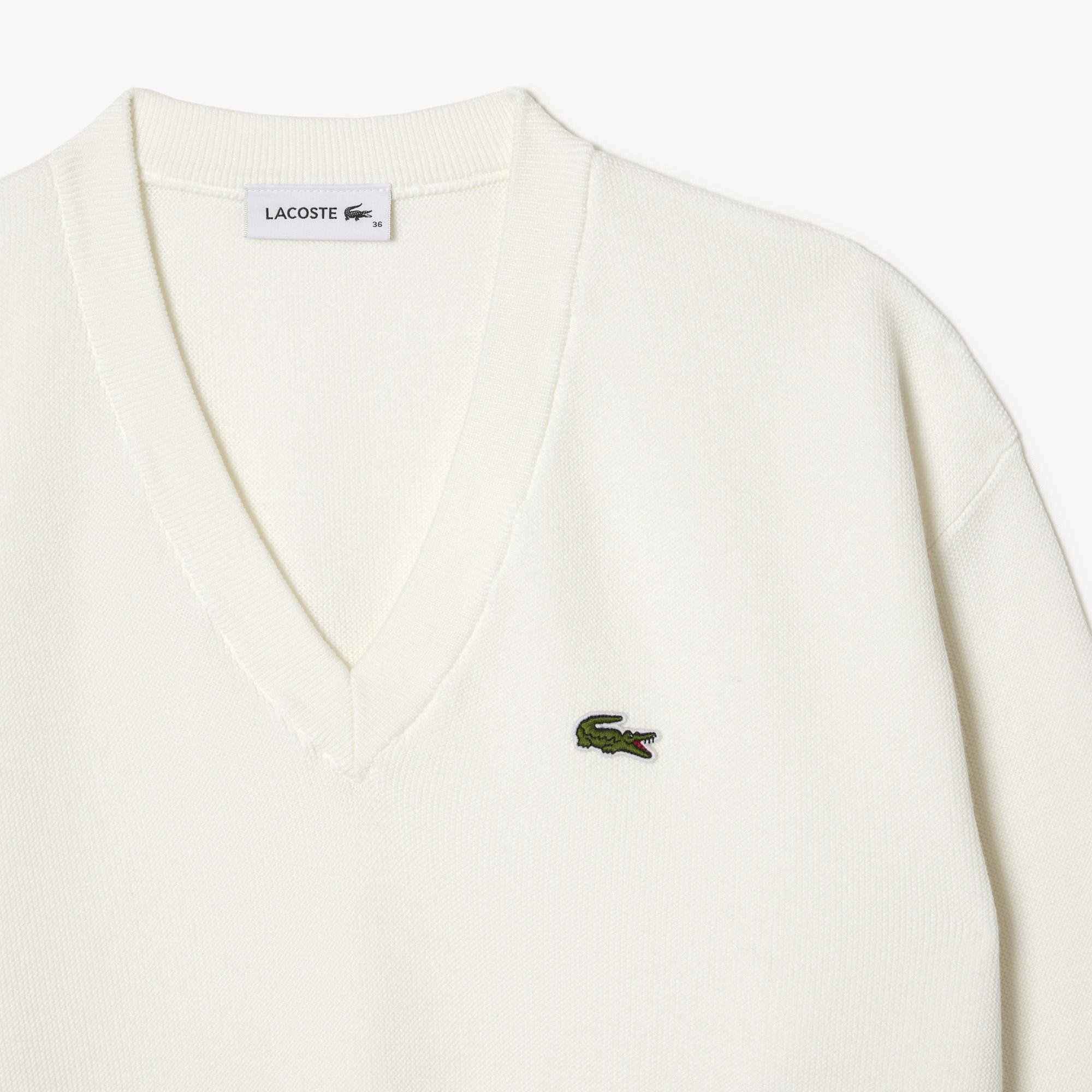 Lacoste dámský svetr z organické bavlny s výstřihem do V