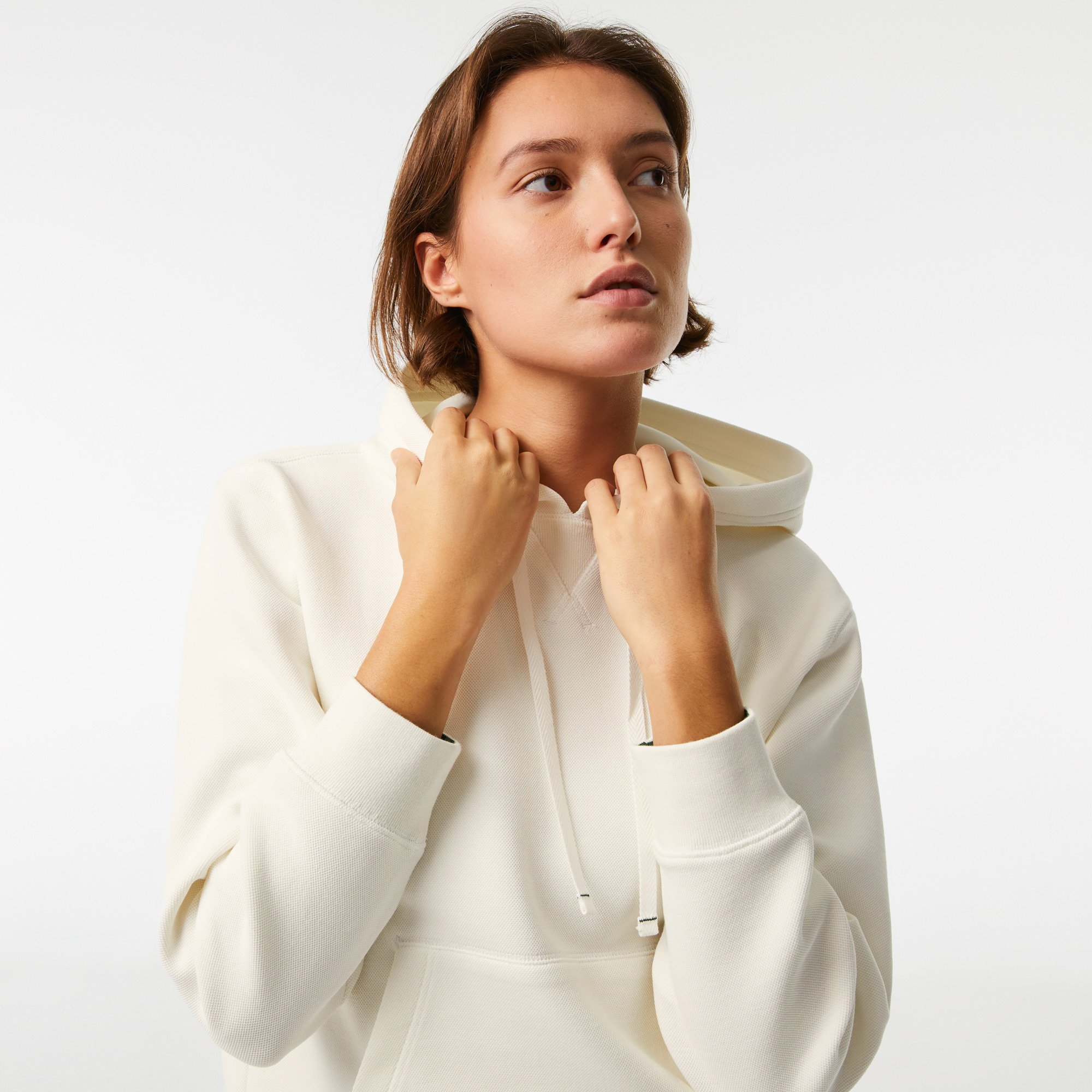 Lacoste Women’s Loose Fit Hooded Cotton Blend Sweatshirt