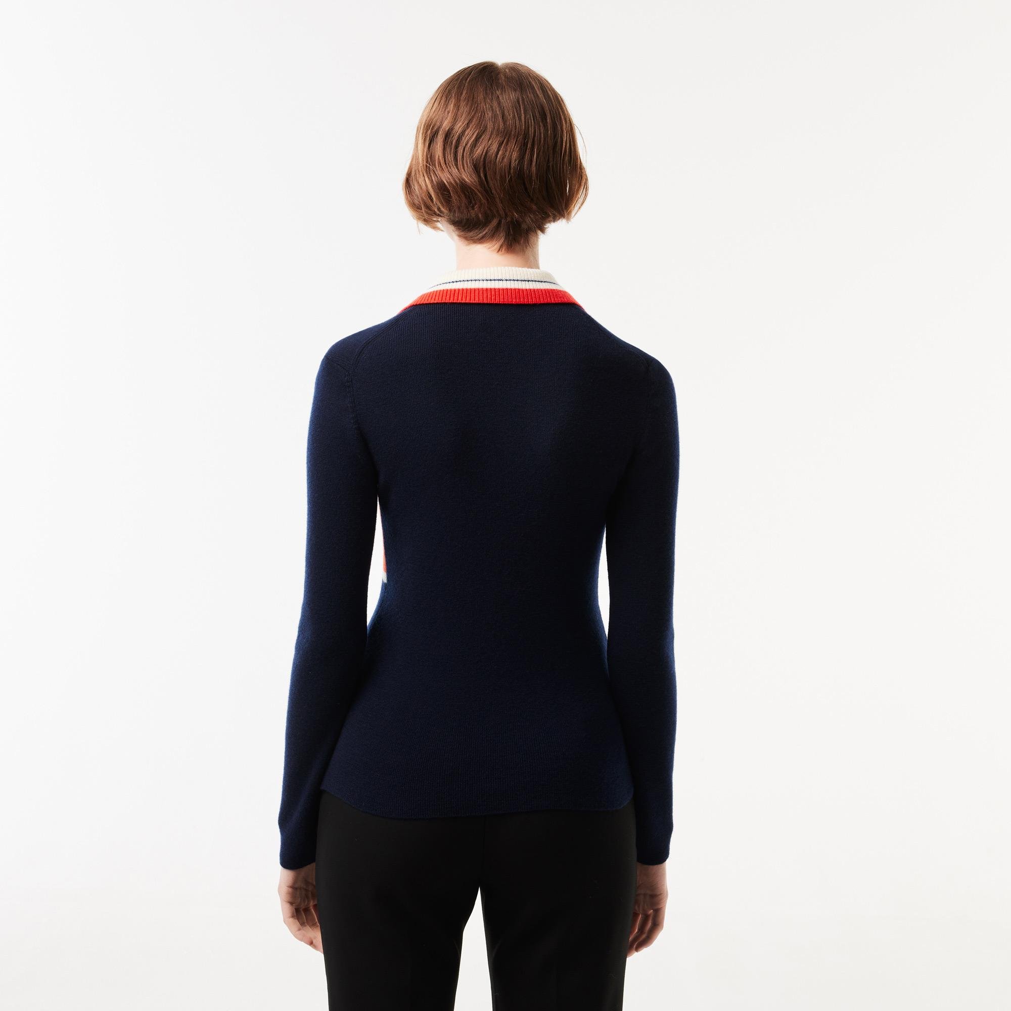 Lacoste Sweter polo z kontrastowym dekoltem French Made 