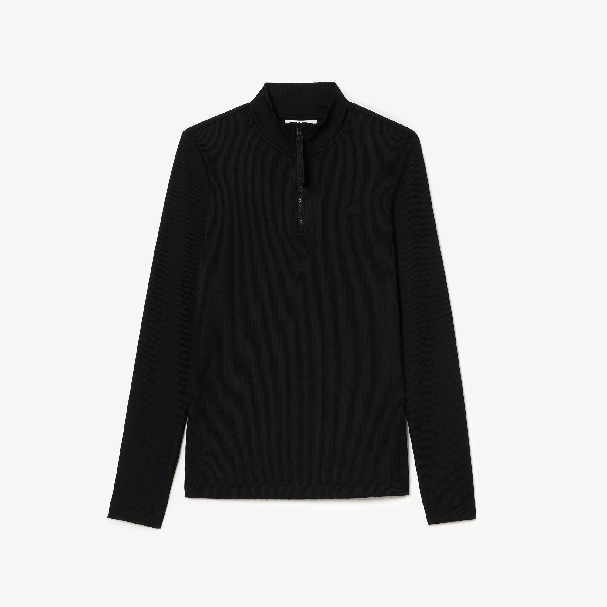 Lacoste Long Sleeved Zip Neck Rib Knit Polo Shirt