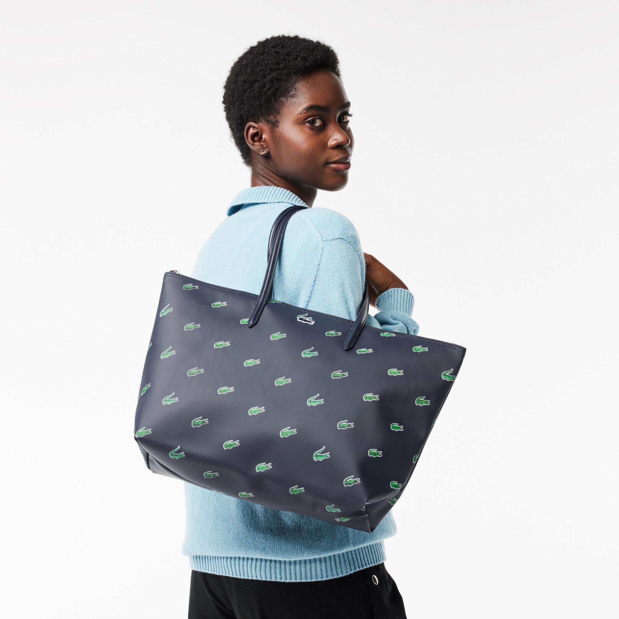 Lacoste Coated Canvas Croc Print Tote Bag