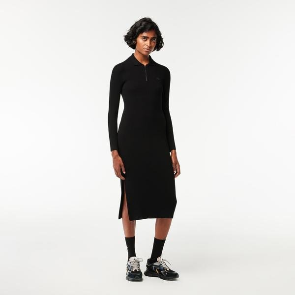 Lacoste Long, Seamless Knit Ribbed Polo Dress