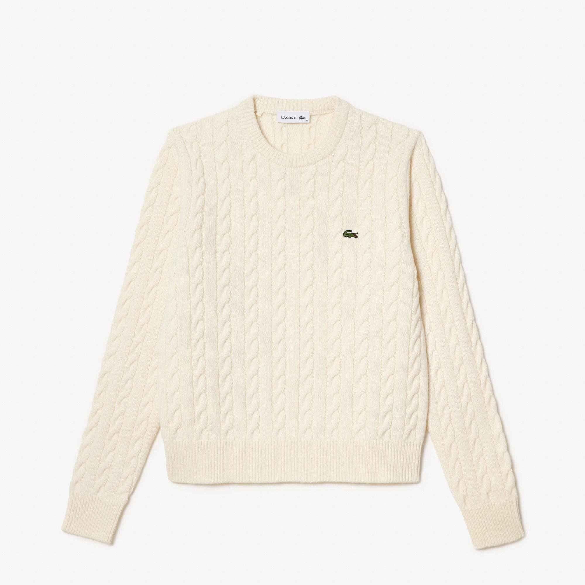 Lacoste sveter s káblovým úpletom zo zmesi vlny/bavlny 