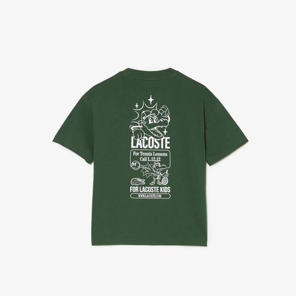 Kids Crew Neck Patterned Green T-Shirt