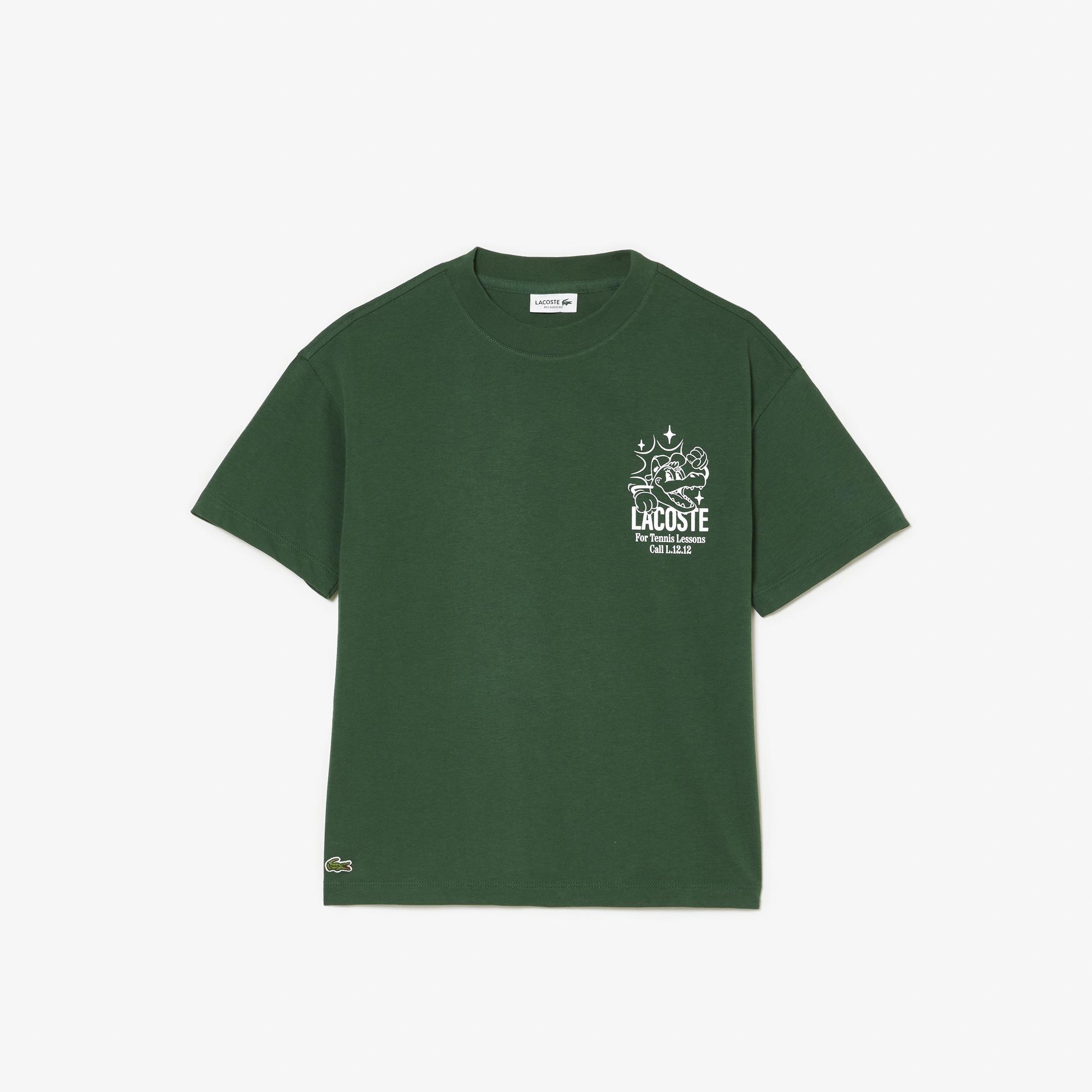 Kids Crew Neck Patterned Green T-Shirt