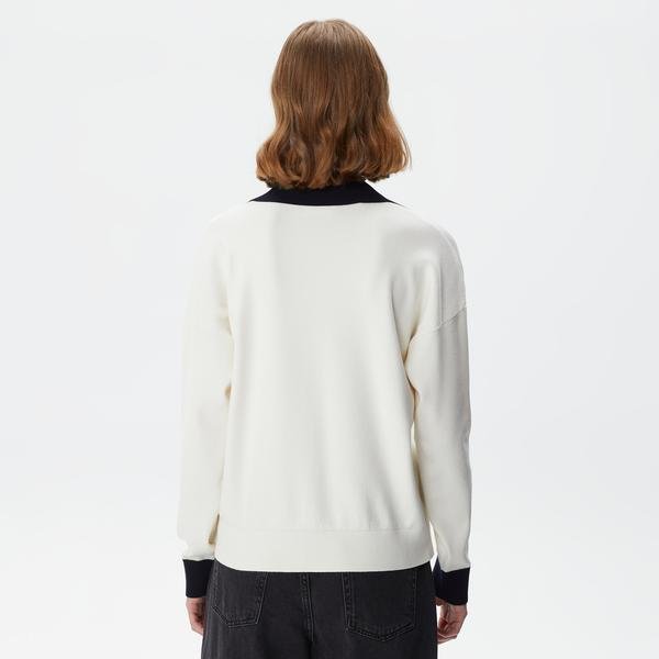 Lacoste Damski wełniany sweter wełniany z dekoltem w kształcie litery V