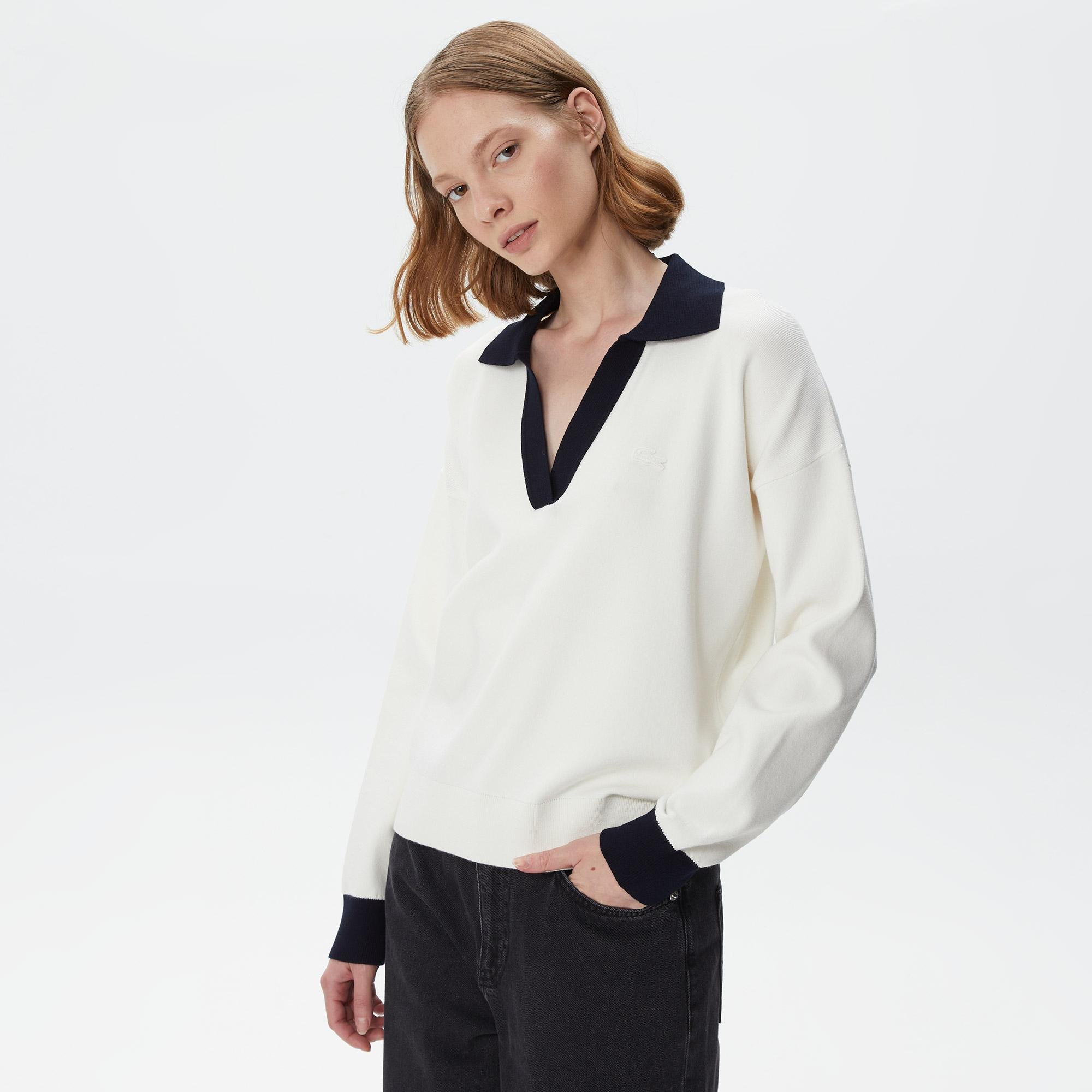 Lacoste dámsky vlnený sveter s výstrihom do V