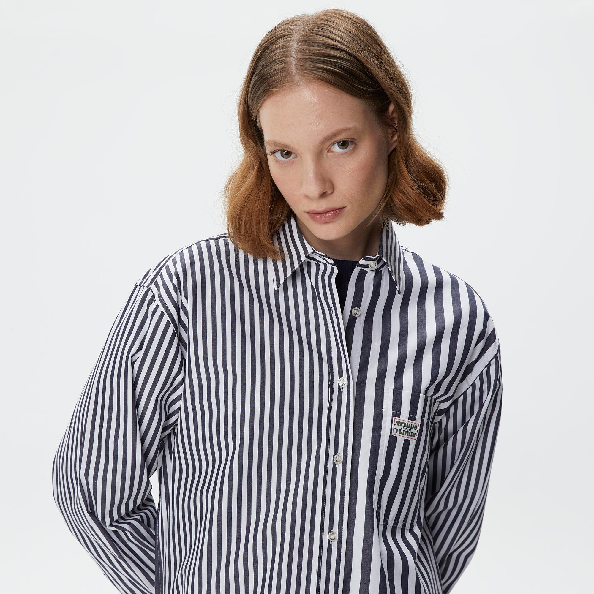 Lacoste x Bandier Women's Striped Cotton Poplin Shirt