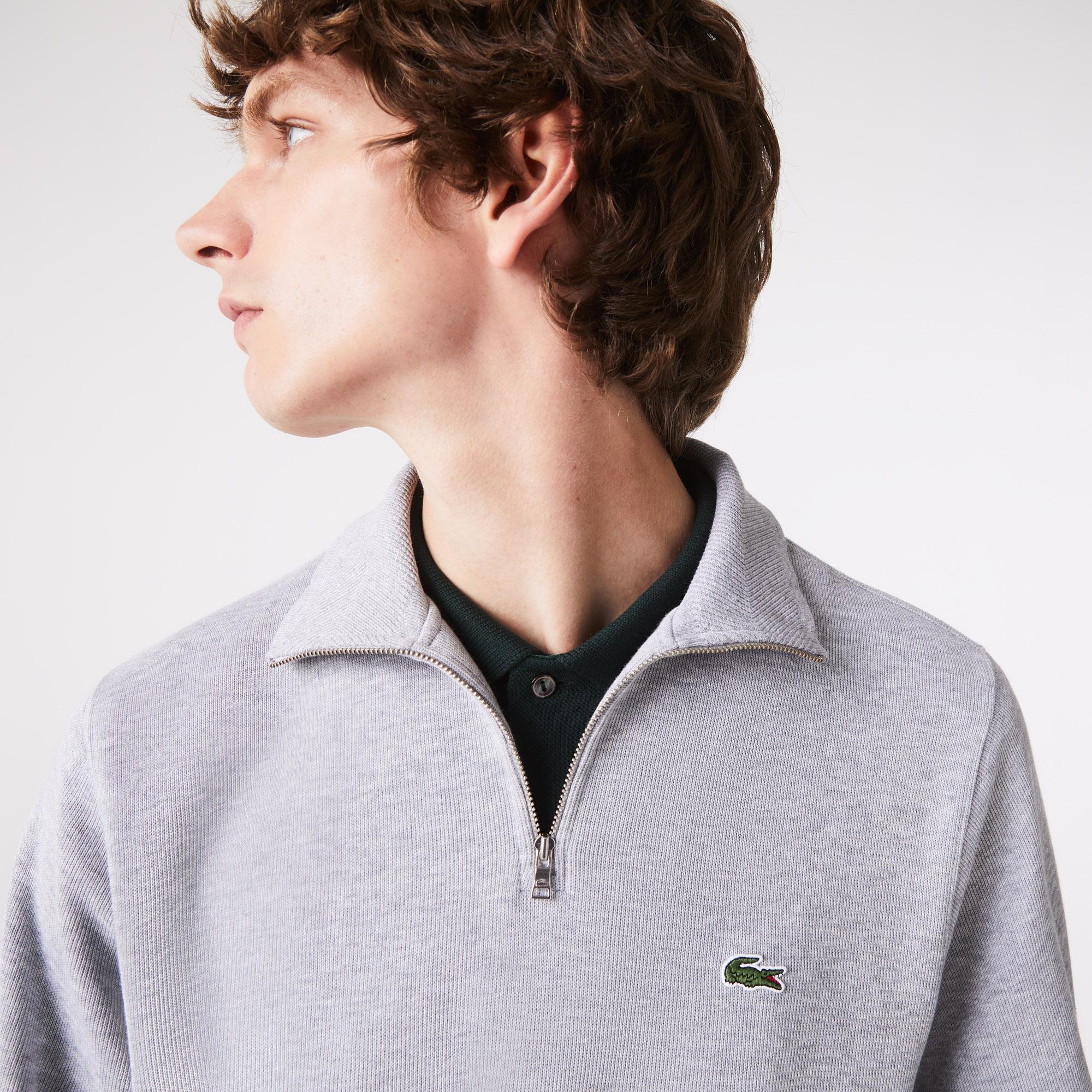 Lacoste Men's Zippered Stand-Up Collar Cotton Sweatshirt