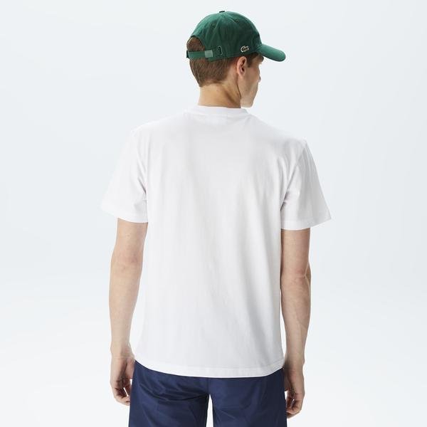 Men's Lacoste Relaxed Fit Crew Neck Printed White T-Shirt