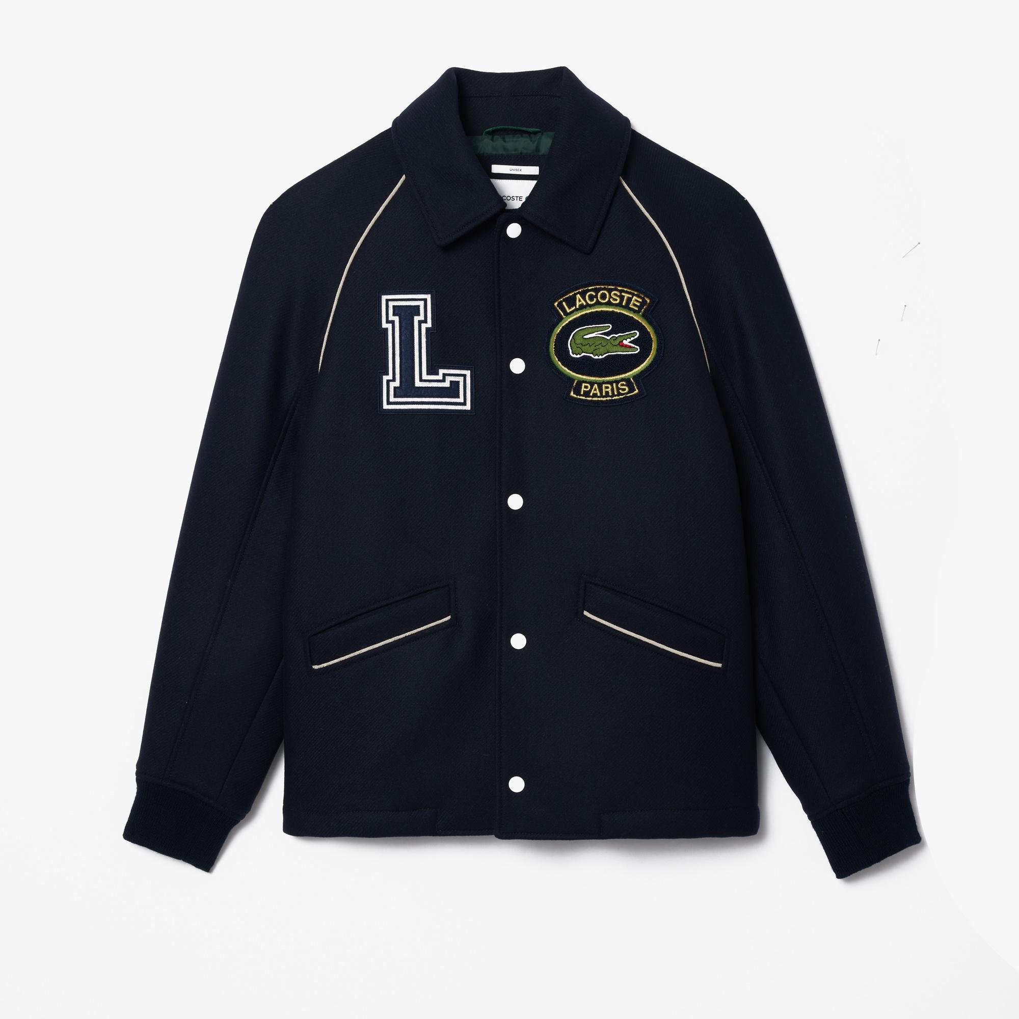 Lacoste bunda z vysoce kvalitní vlny s logo univerzity