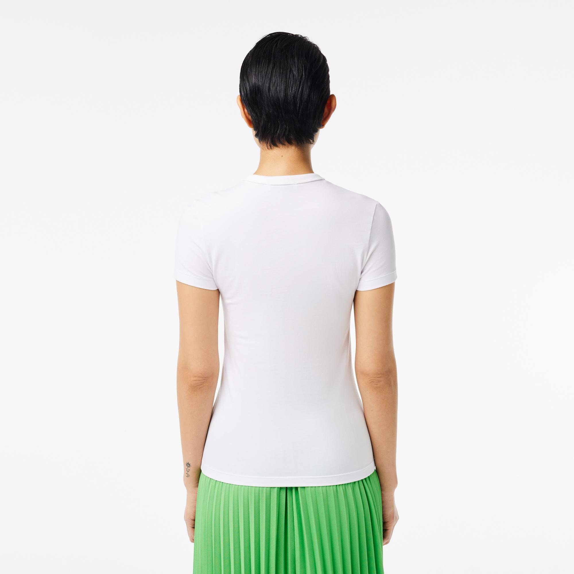 Women's Lacoste White T-Shirt with Pointed Neckline