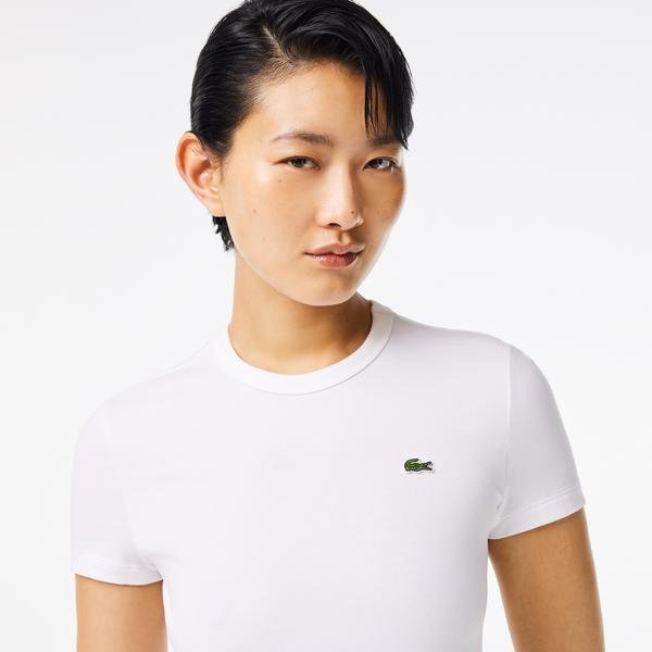 Women's Lacoste White T-Shirt with Pointed Neckline
