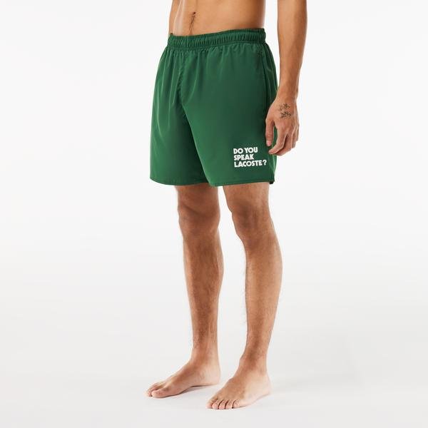 Pánské plavecké šortky Lacoste v zelené barvě s potiskem