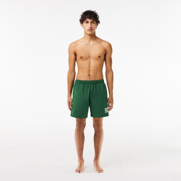 Pánské plavecké šortky Lacoste v zelené barvě s potiskem
